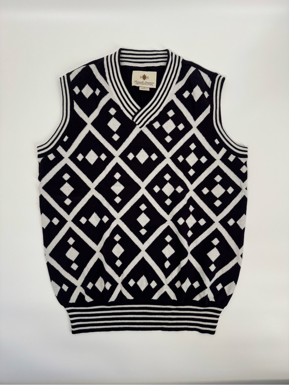 Black & White Geometric Knit Sweater Vest - Russell Simmons